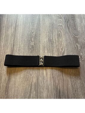 Vintage Retro Black Stretch Belt with Silver Buckle